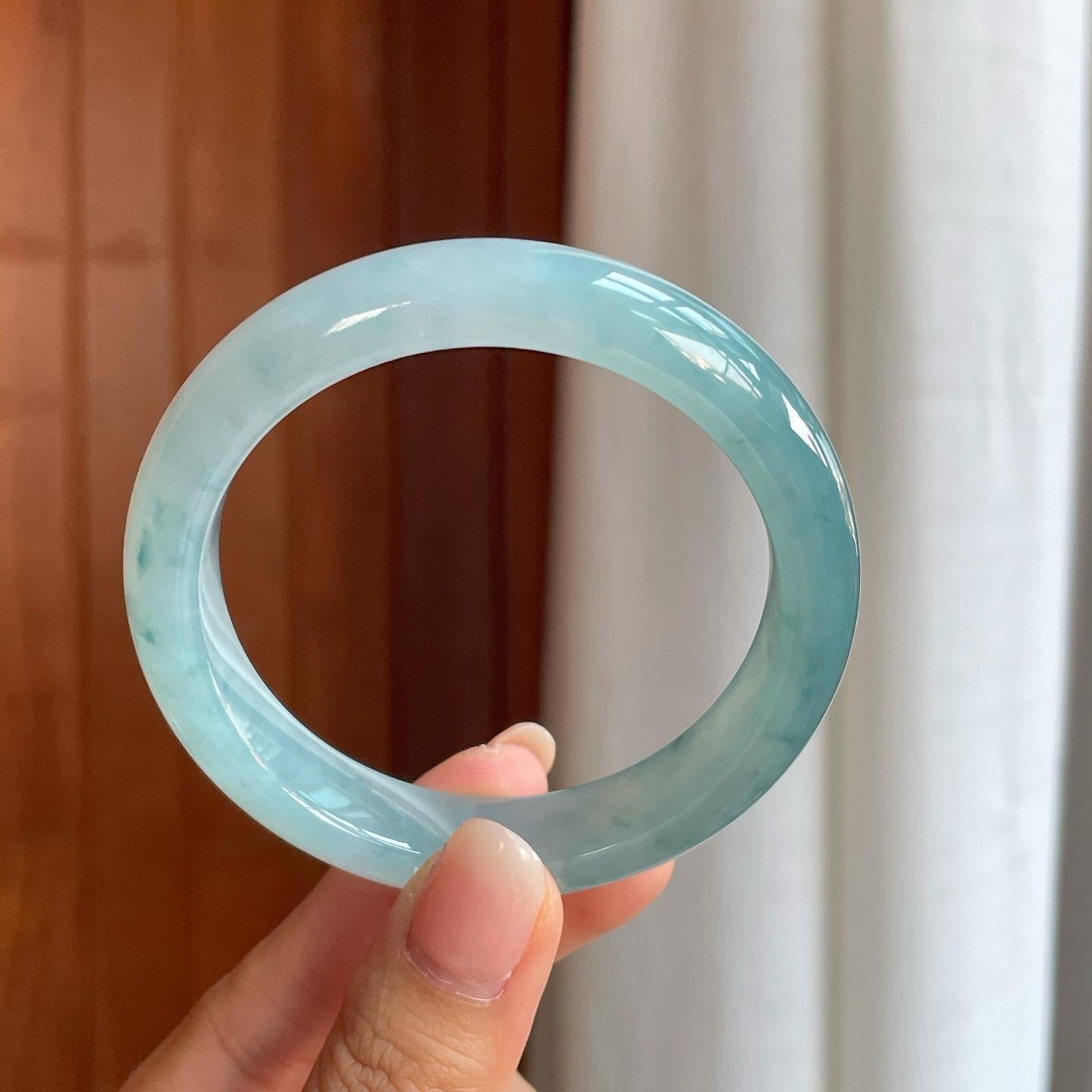 糯冰飘蓝花翡翠平安镯（57mm）（yc408418）