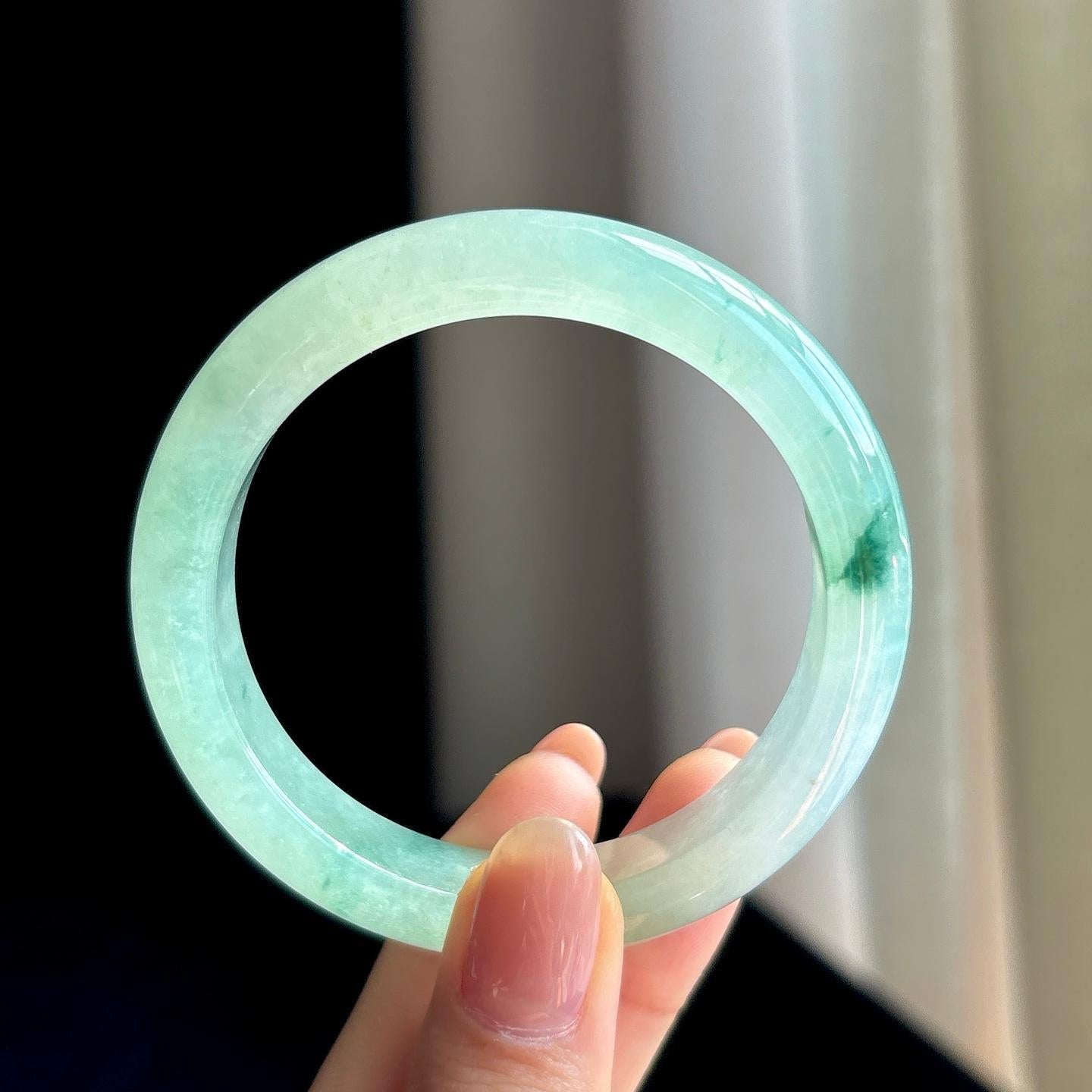 冰种飘花翡翠平安镯（53.2mm)（yc329527）