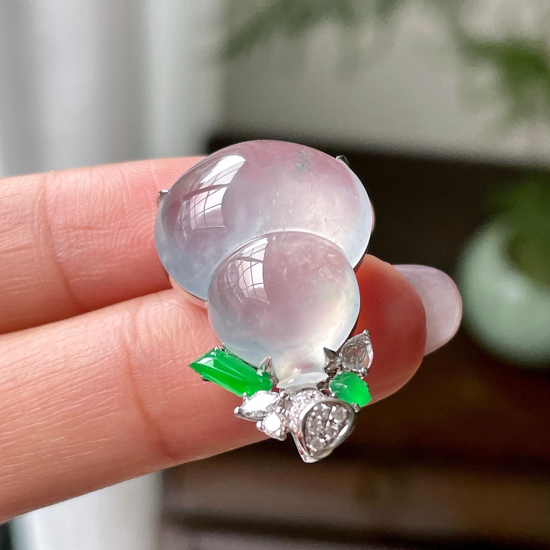 18k金钻镶冰种飘蓝花葫芦吊坠    天然缅甸A货翡翠（yc318401）