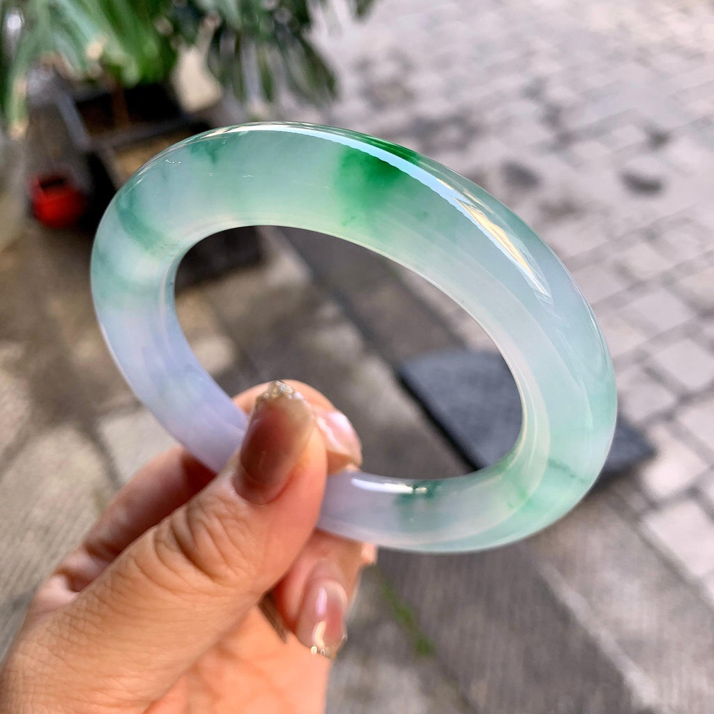 冰种紫罗兰飘花圆条手镯（55.5mm)（yc292638）