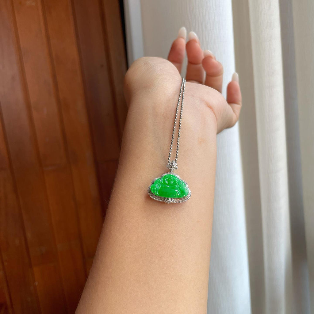 18k金钻镶糯冰满绿翡翠佛公（yc257843）