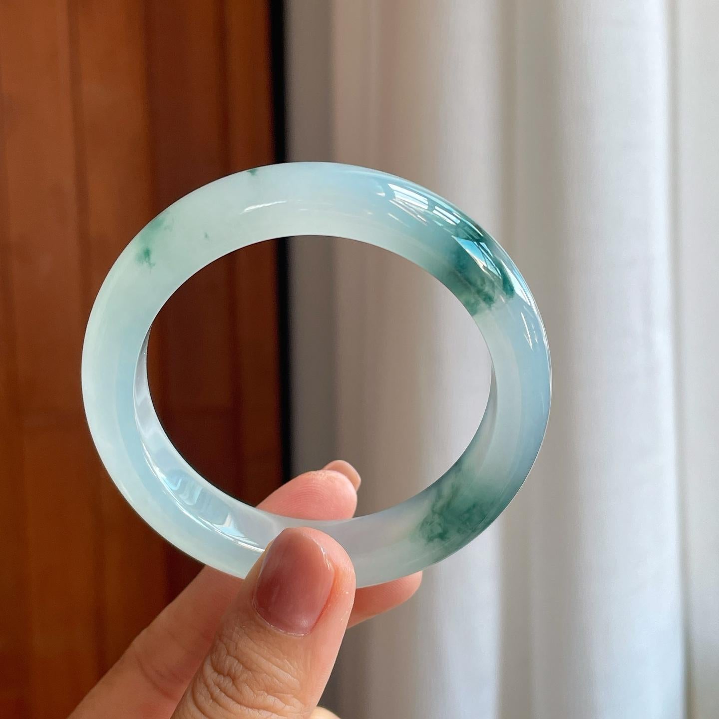 冰种飘花翡翠平安镯（54.6mm）（yc278700）