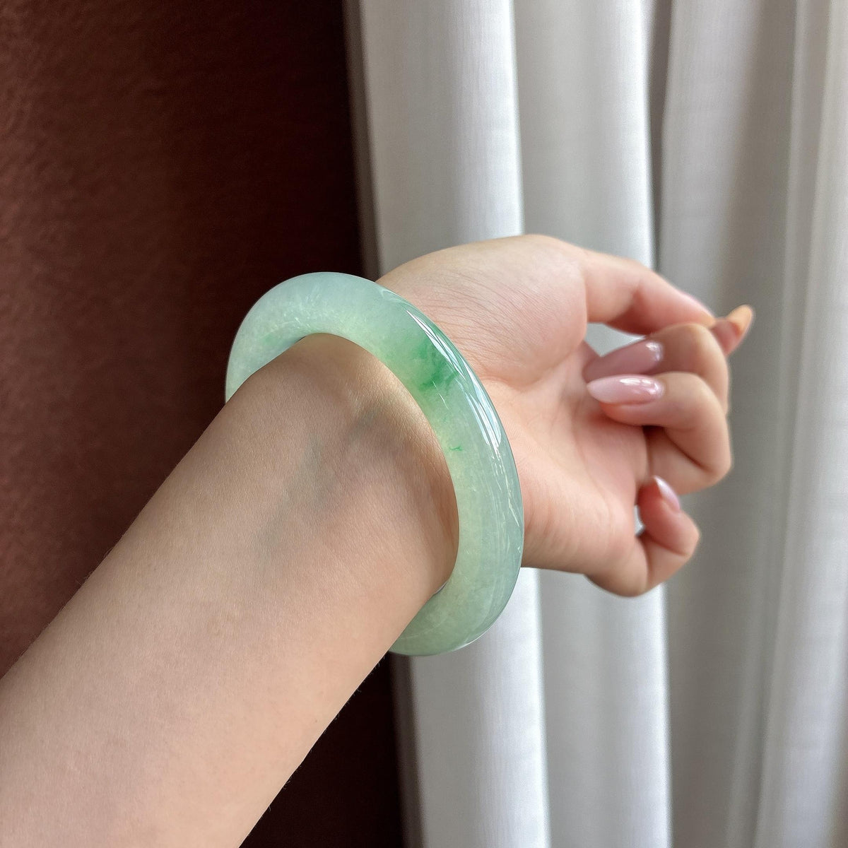 冰种飘绿花圆条手镯 55圈（yc739692）