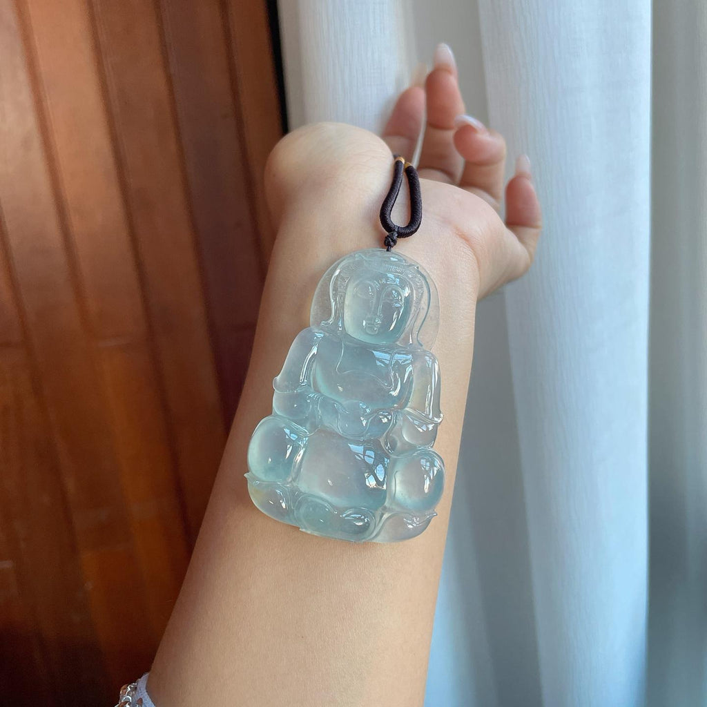 冰种蓝晴底翡翠观音挂件（yc265770）