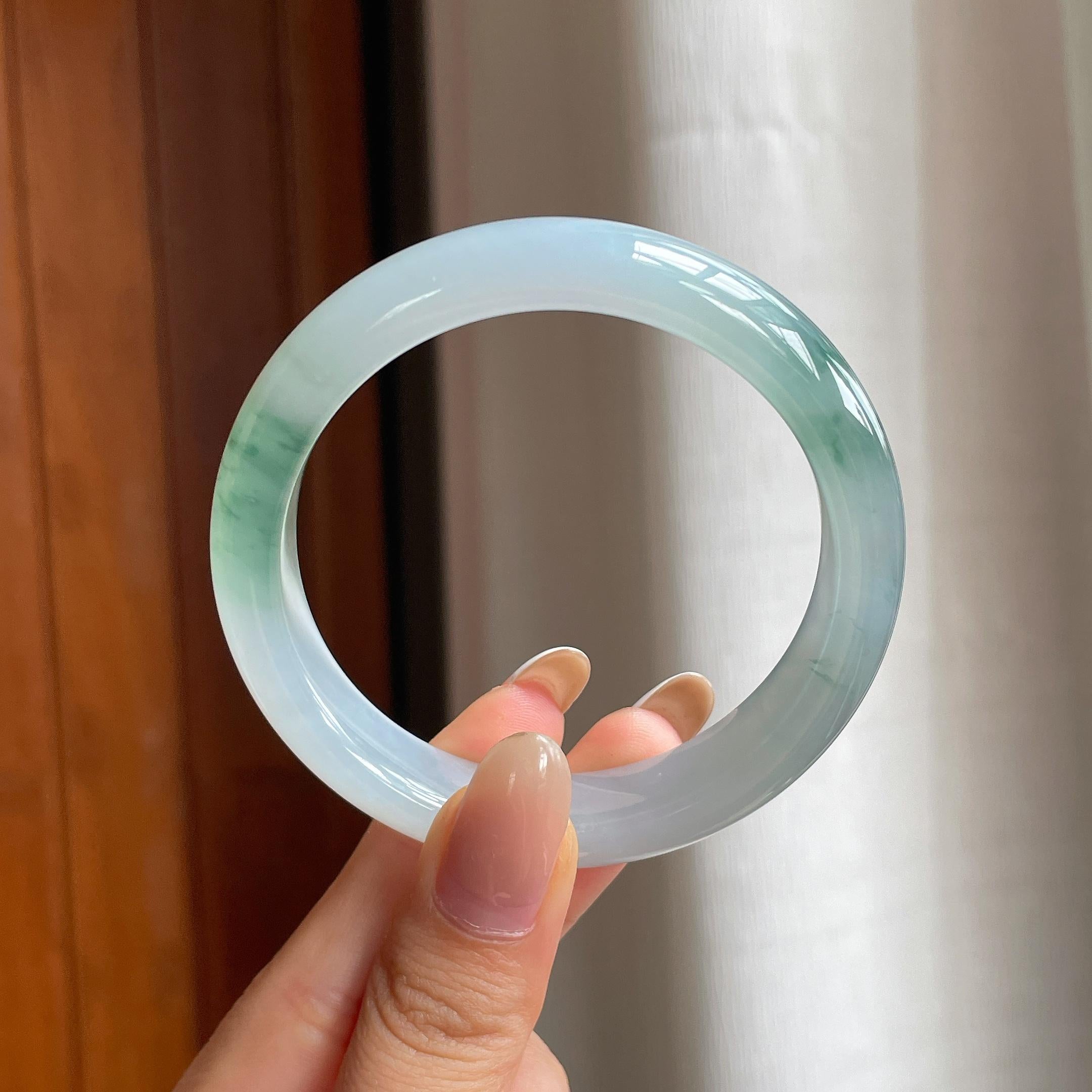 冰种飘花翡翠平安镯（55.2mm)（yc406305）