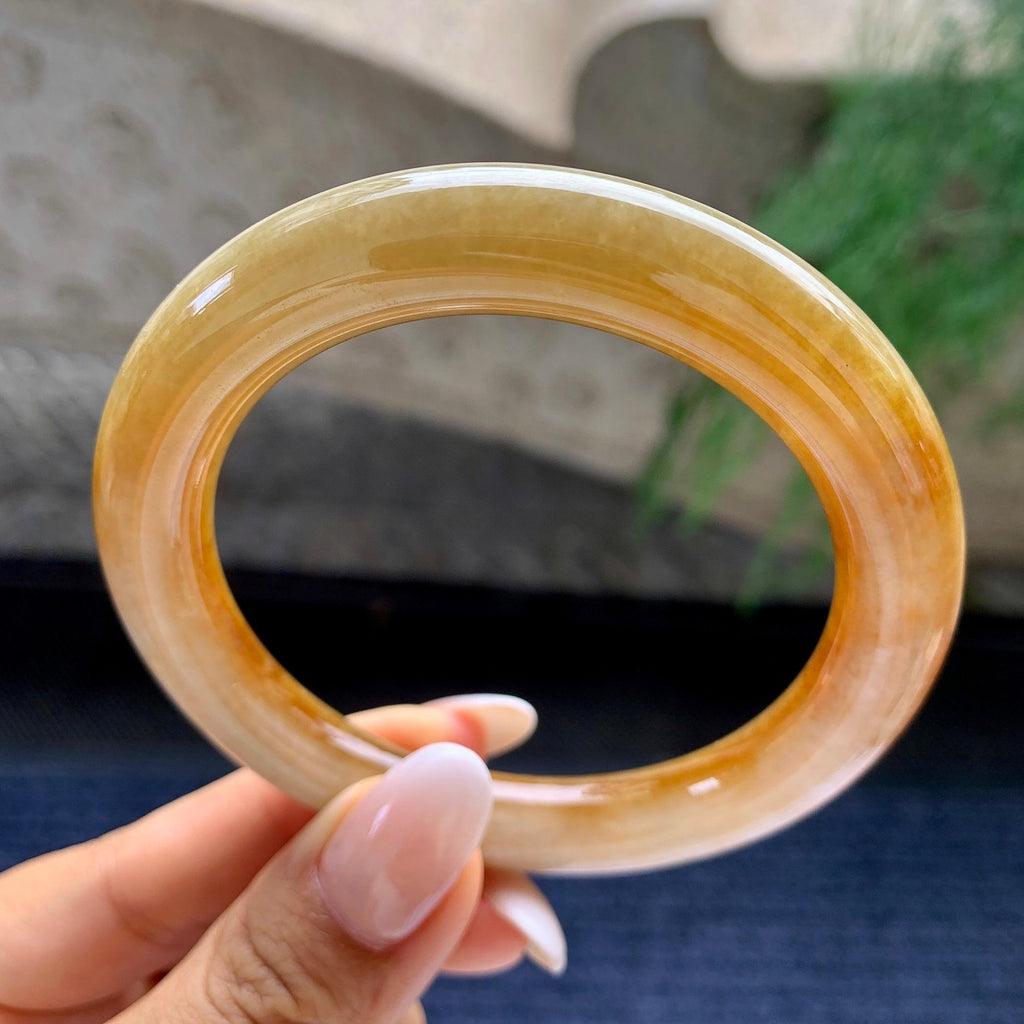 细糯种黄翡圆条手镯     56.4圈     天然缅甸A货翡翠（yc408849）