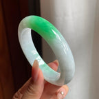 糯冰种白底青翡翠平安镯（55mm）（yc200651）