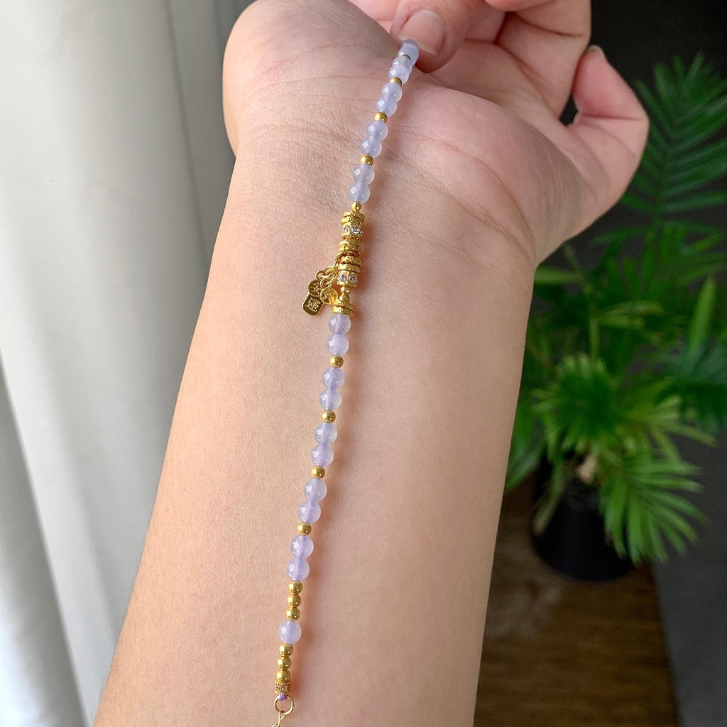 18K金钻镶糯冰种淡紫罗兰小米珠手链（yc232458）