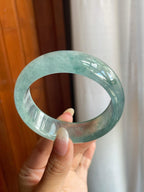 冰玻种蓝底飘花翡翠宽版平安镯（57mm）（yc220806）