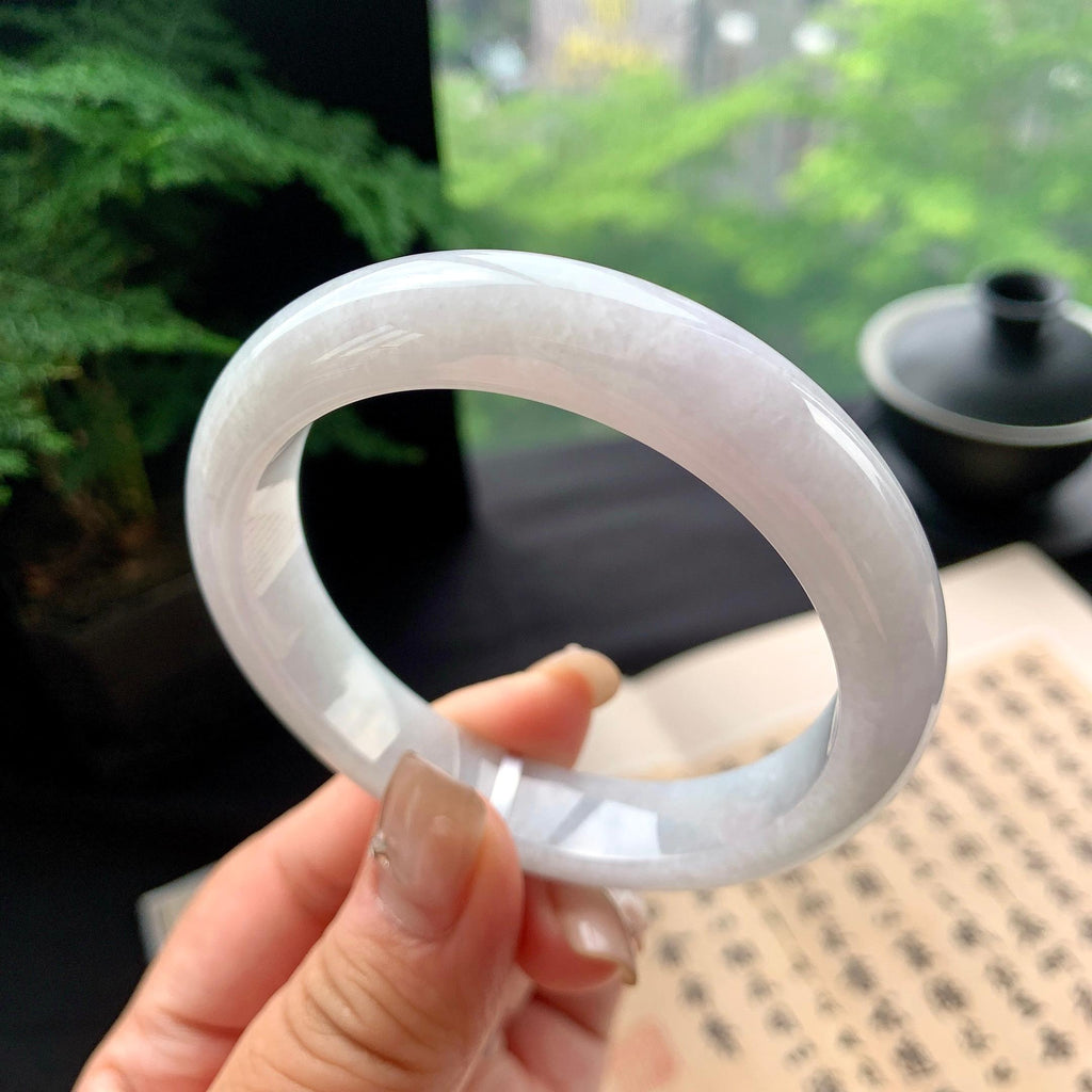 细糯种淡紫罗兰正圈平安镯 56.2圈口 天然缅甸A货翡翠（yc473087）