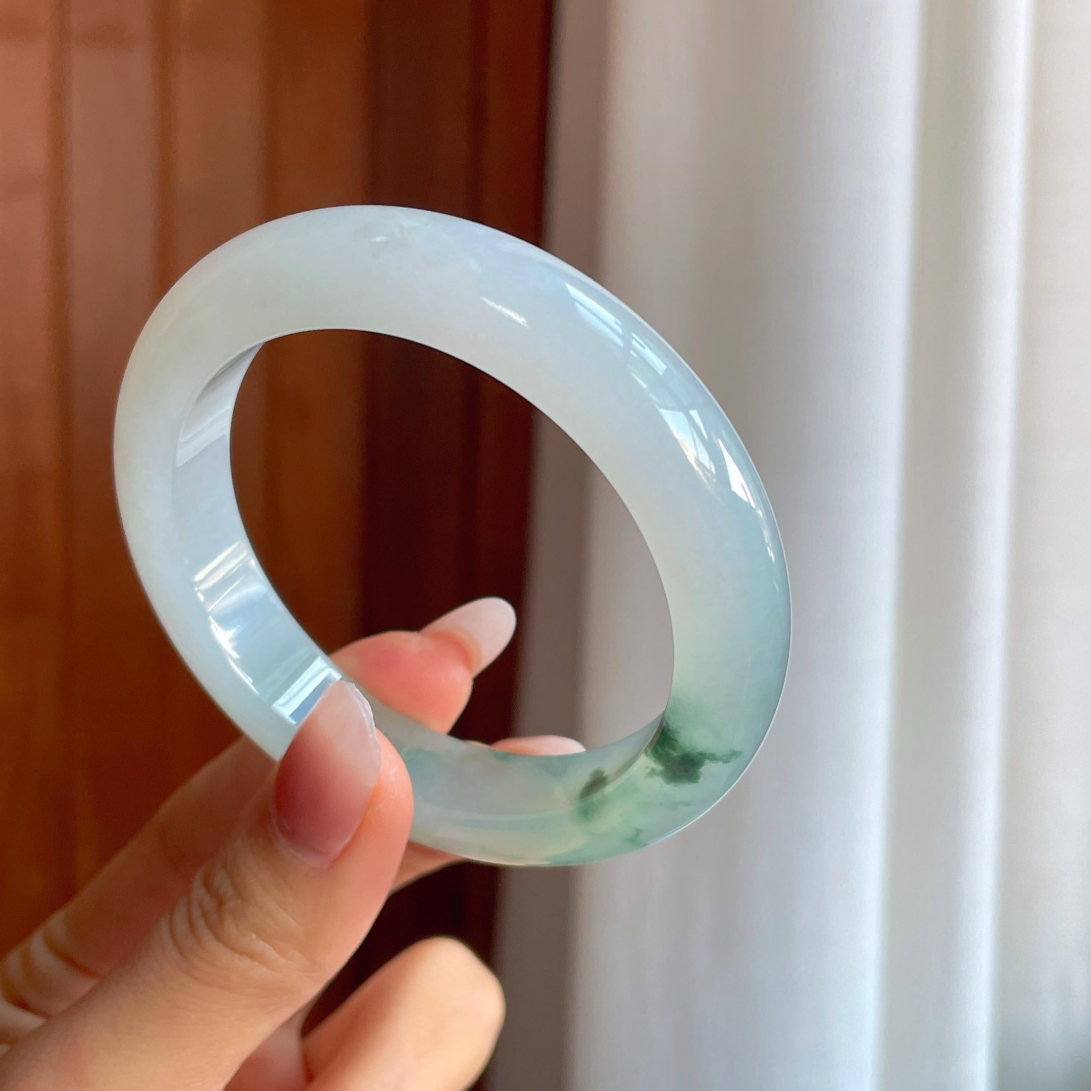 冰种飘蓝花翡翠平安镯（56mm）（yc312078）