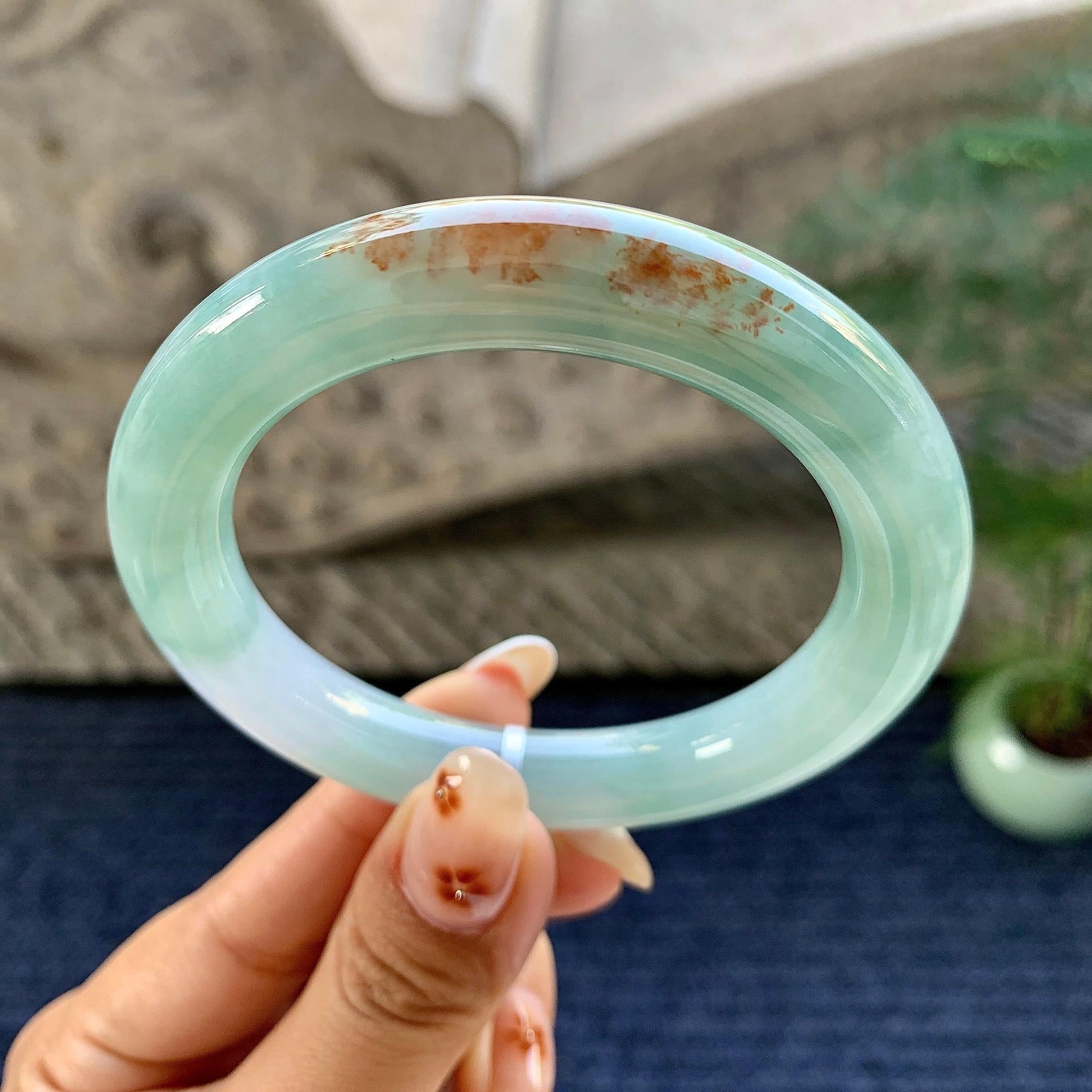 细糯种晴底飘红翡圆条手镯（55.2mm）（yc248093）