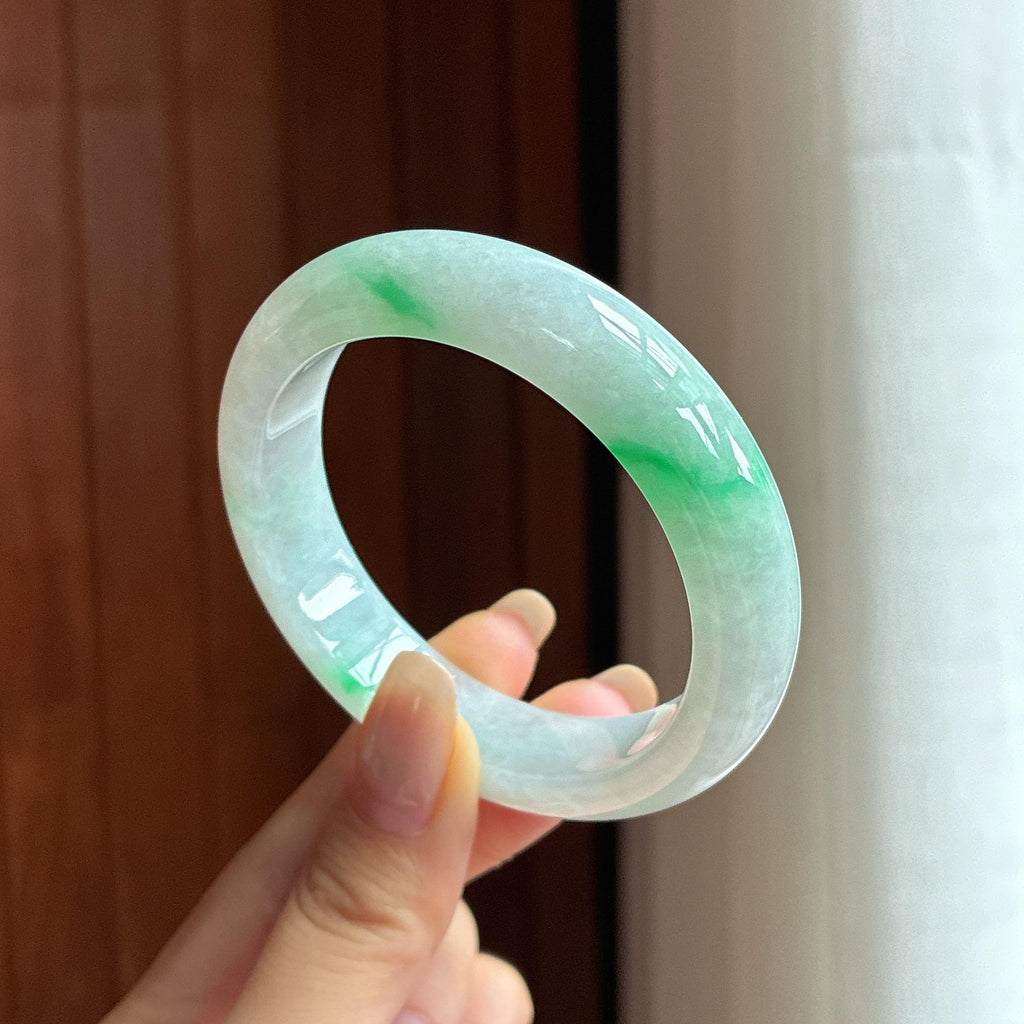 细糯种带色正圈平安镯 53圈 天然缅甸A货翡翠（yc455093）