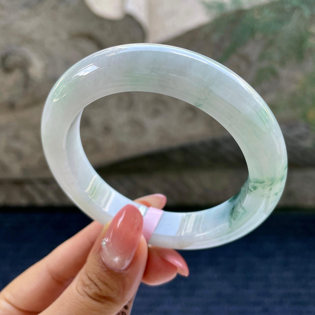 细糯种飘花正圈平安镯55.6圈      天然缅甸A货翡翠（yc425942）