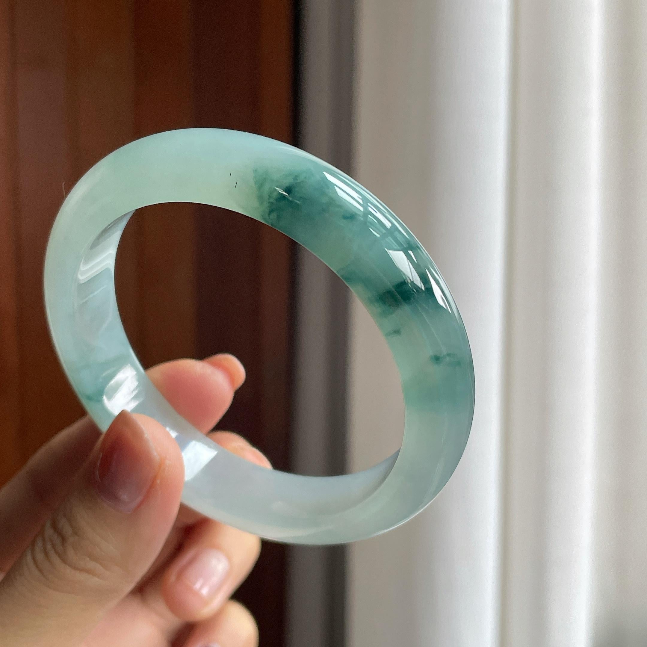 冰种飘花翡翠平安镯（57.5mm）（yc286489）