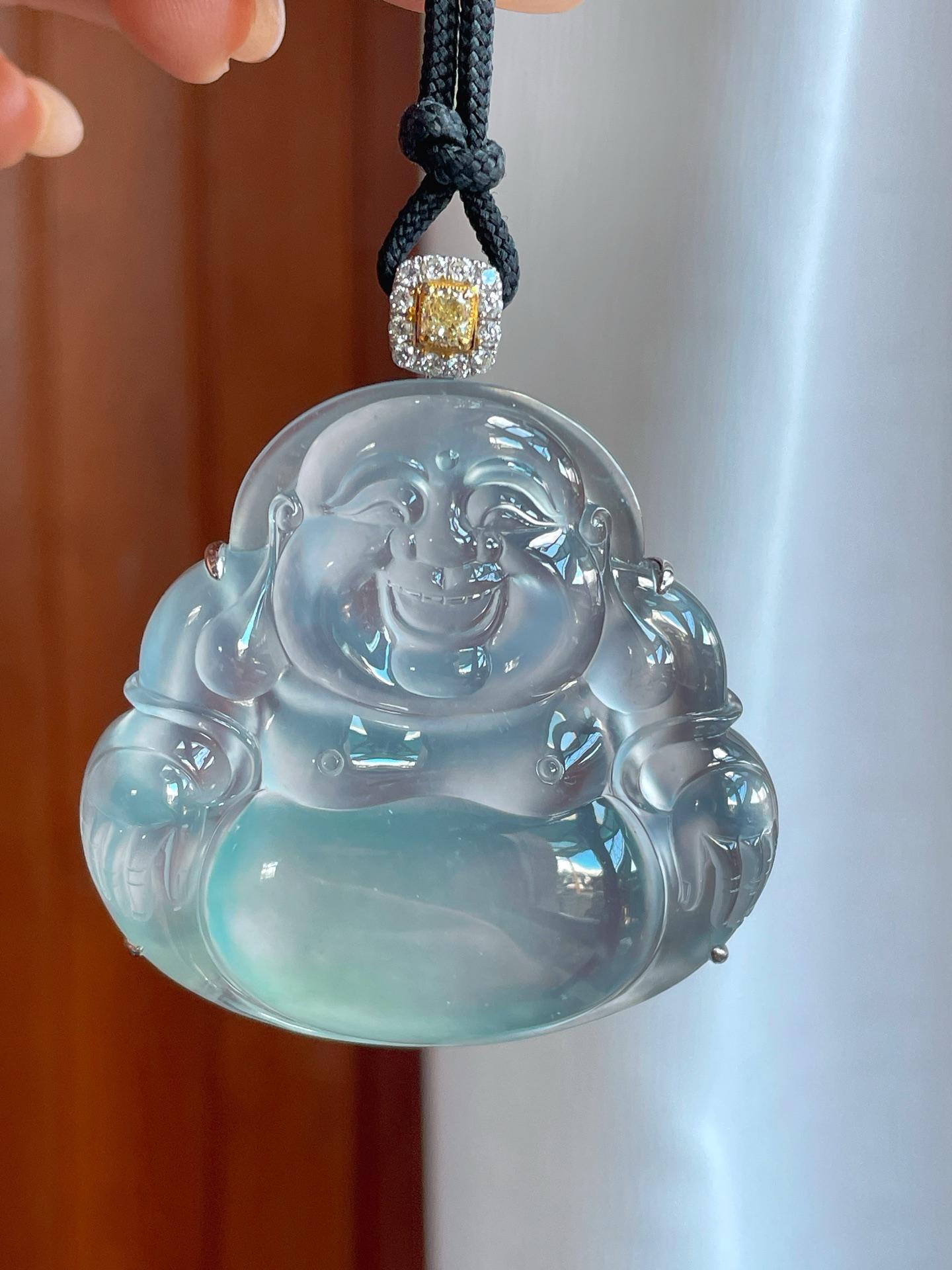 18k金镶冰种蓝底翡翠佛公（yc241844）