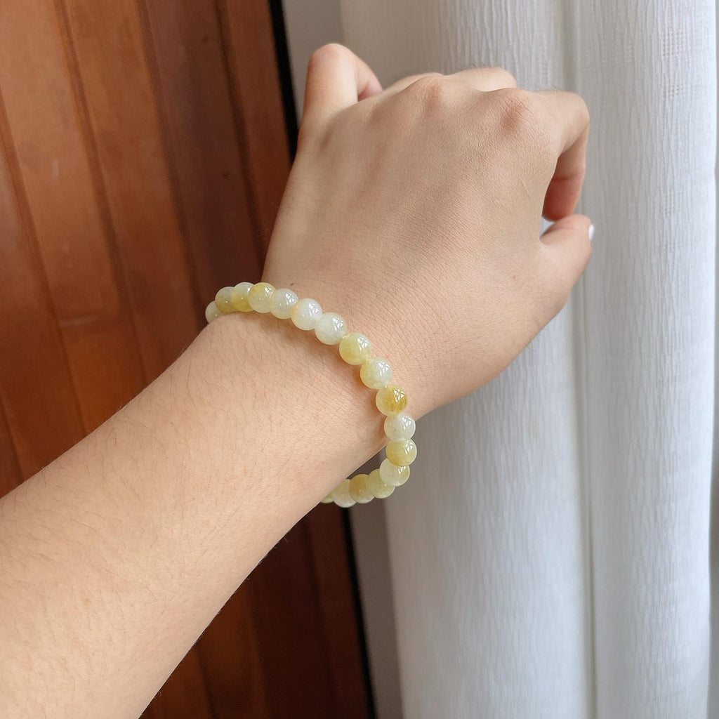 糯冰黄翡翡翠珠串手串（yc257269）