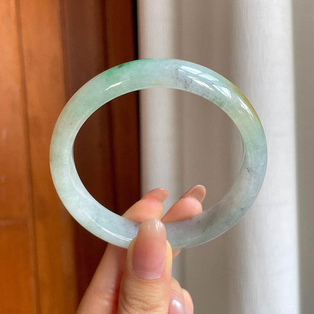 糯冰黄加绿翡翠平安镯（58.5mm)（yc362670）