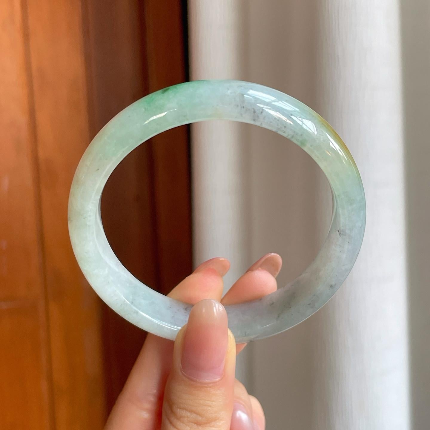 糯冰黄加绿翡翠平安镯（58.5mm)（yc362670）