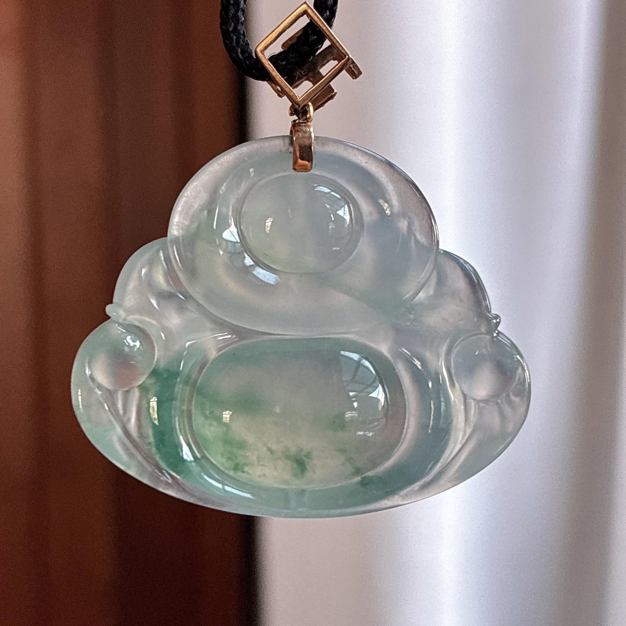 18K金扣冰种飘花玉佛挂件 天然缅甸A货翡翠（yc484297）