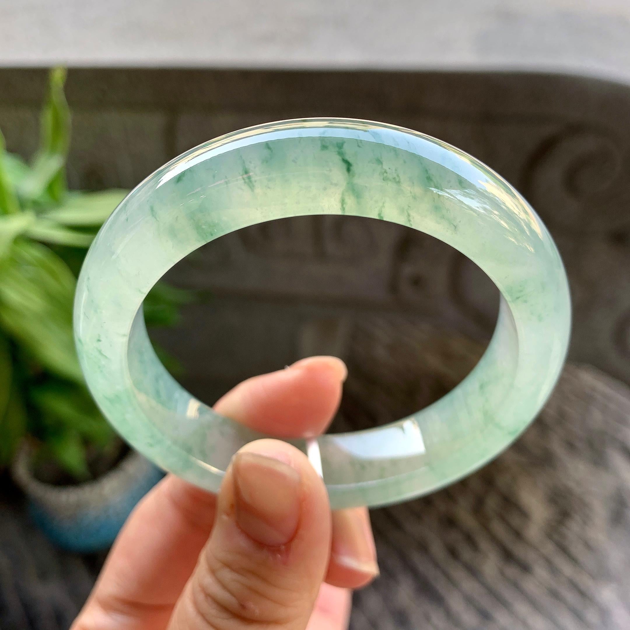 糯冰种晴底飘花平安镯（56.6mm）（yc309459）