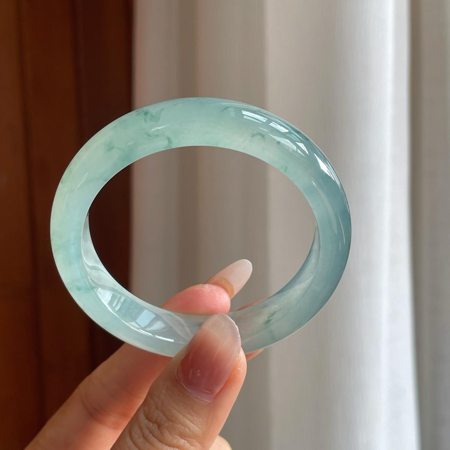 冰种飘花翡翠平安镯（53mm）（yc312334）