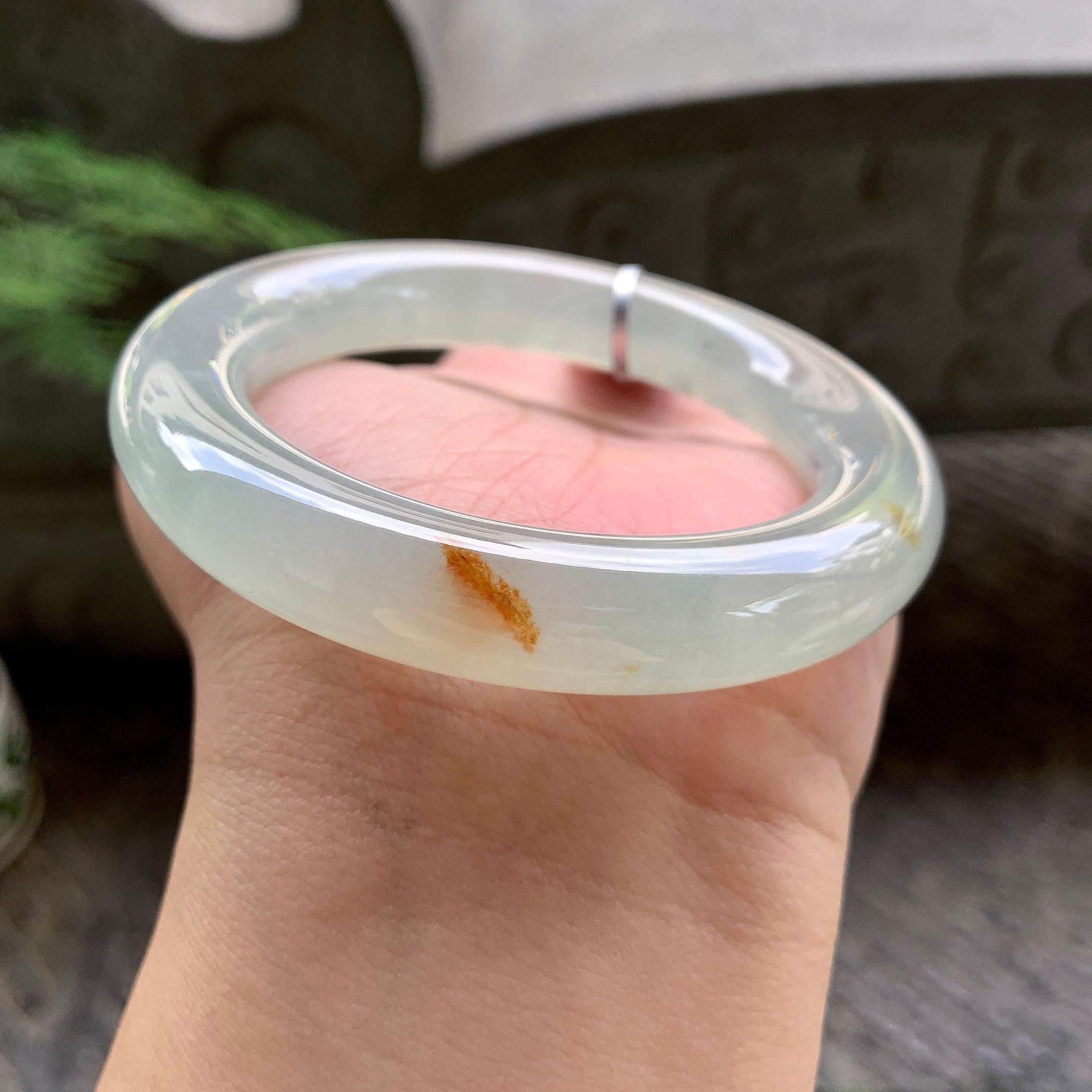 糯冰种飘红翡圆条手镯（57mm）（yc195348）