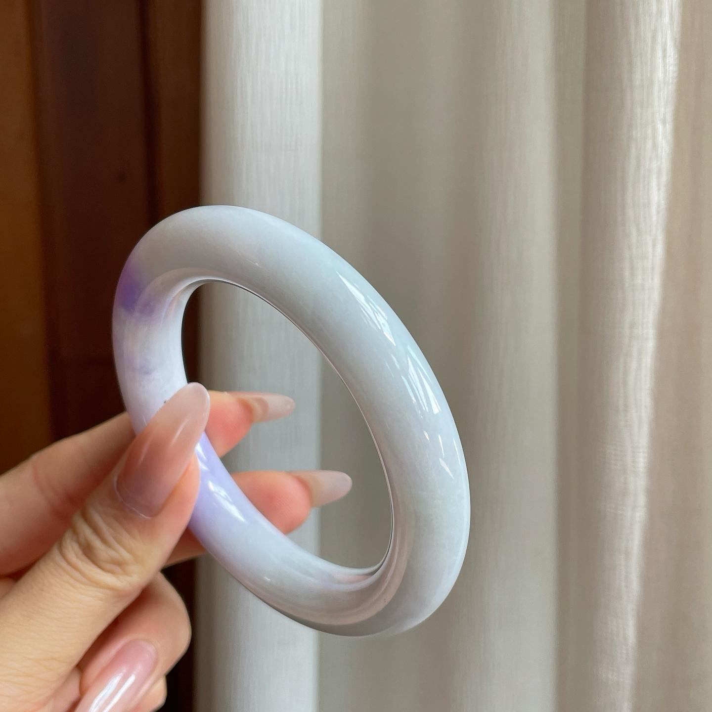 细糯冰飘紫罗兰翡翠圆条手镯（55mm）（yc282499）