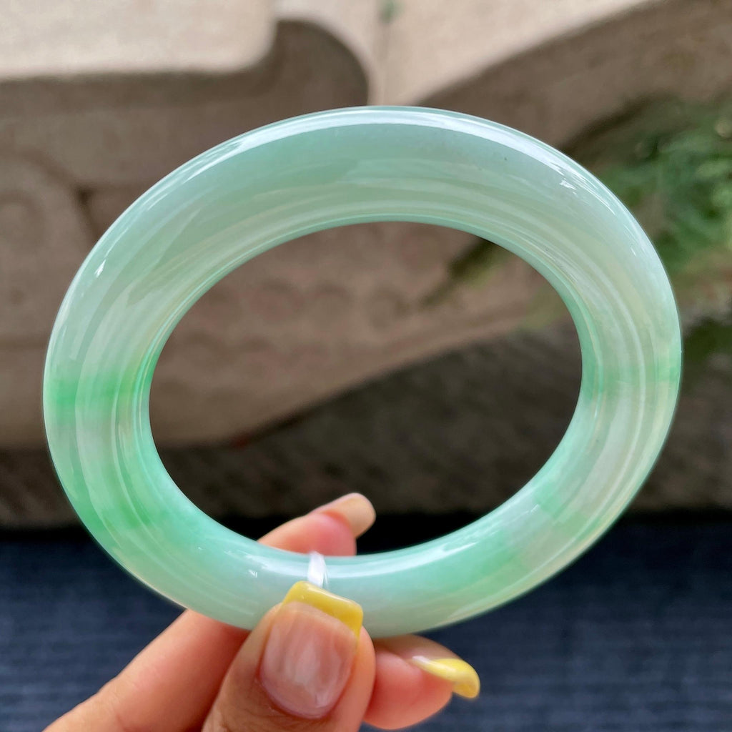 胖圆条    细糯种翠绿圆条手镯57.5圈      天然缅甸A货翡翠（yc376058）