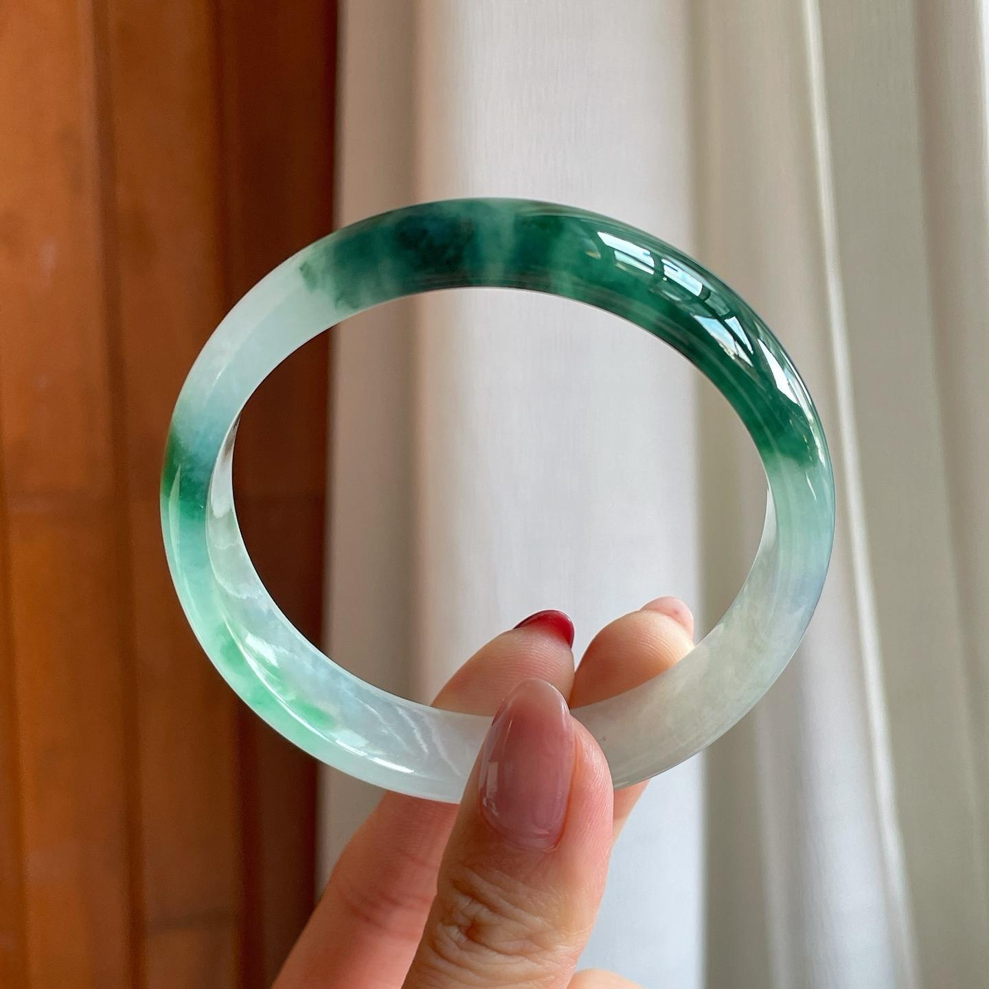 糯冰带色翡翠平安镯（59.7mm）（yc304372）