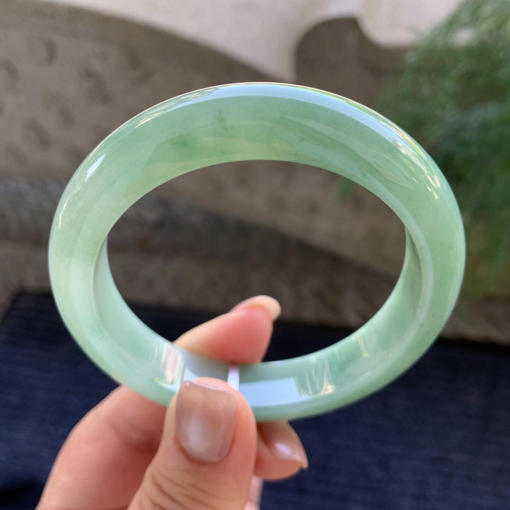 细糯种晴水飘绿花正圈平安镯 57.2圈口 天然缅甸A货翡翠（yc400183）