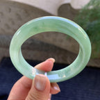 细糯种晴水飘绿花正圈平安镯 57.2圈口 天然缅甸A货翡翠（yc400183）
