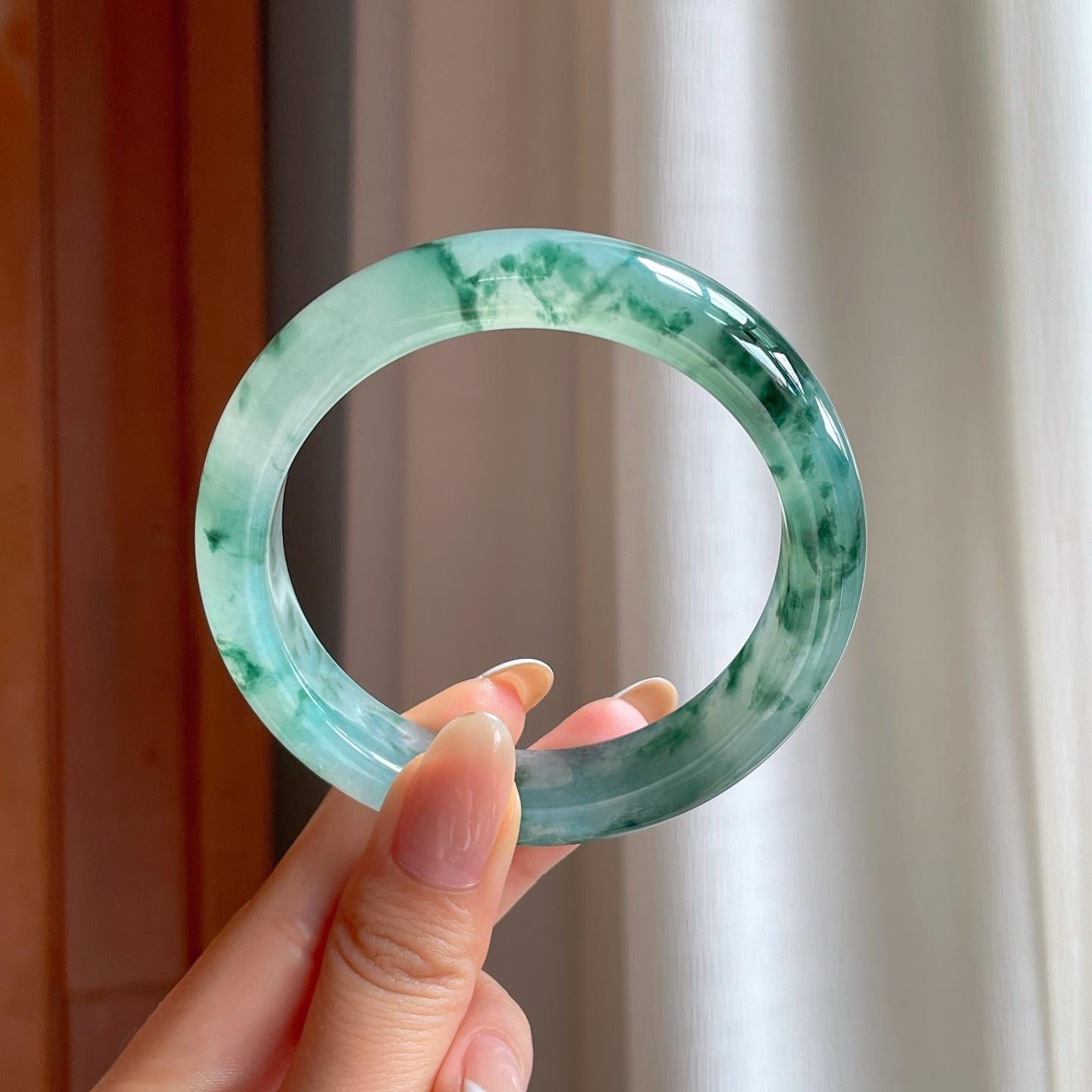冰种飘花翡翠平安镯（59mm)（yc388724）