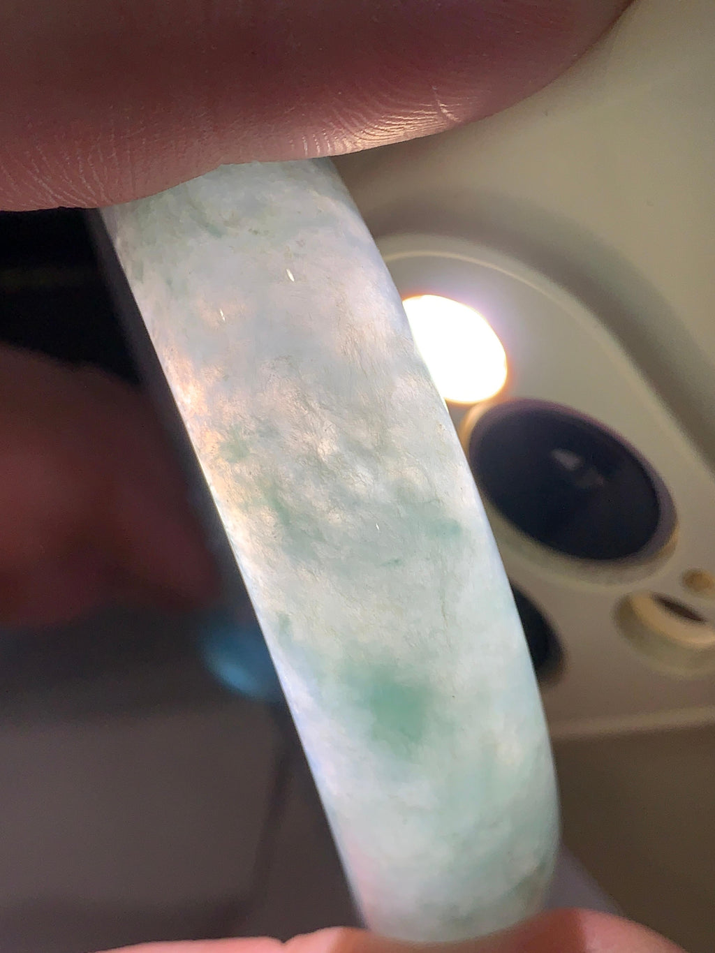大圈口 糯冰种飘绿花宽版轮胎手镯 58.2圈口 天然缅甸A货翡翠（yc372348）