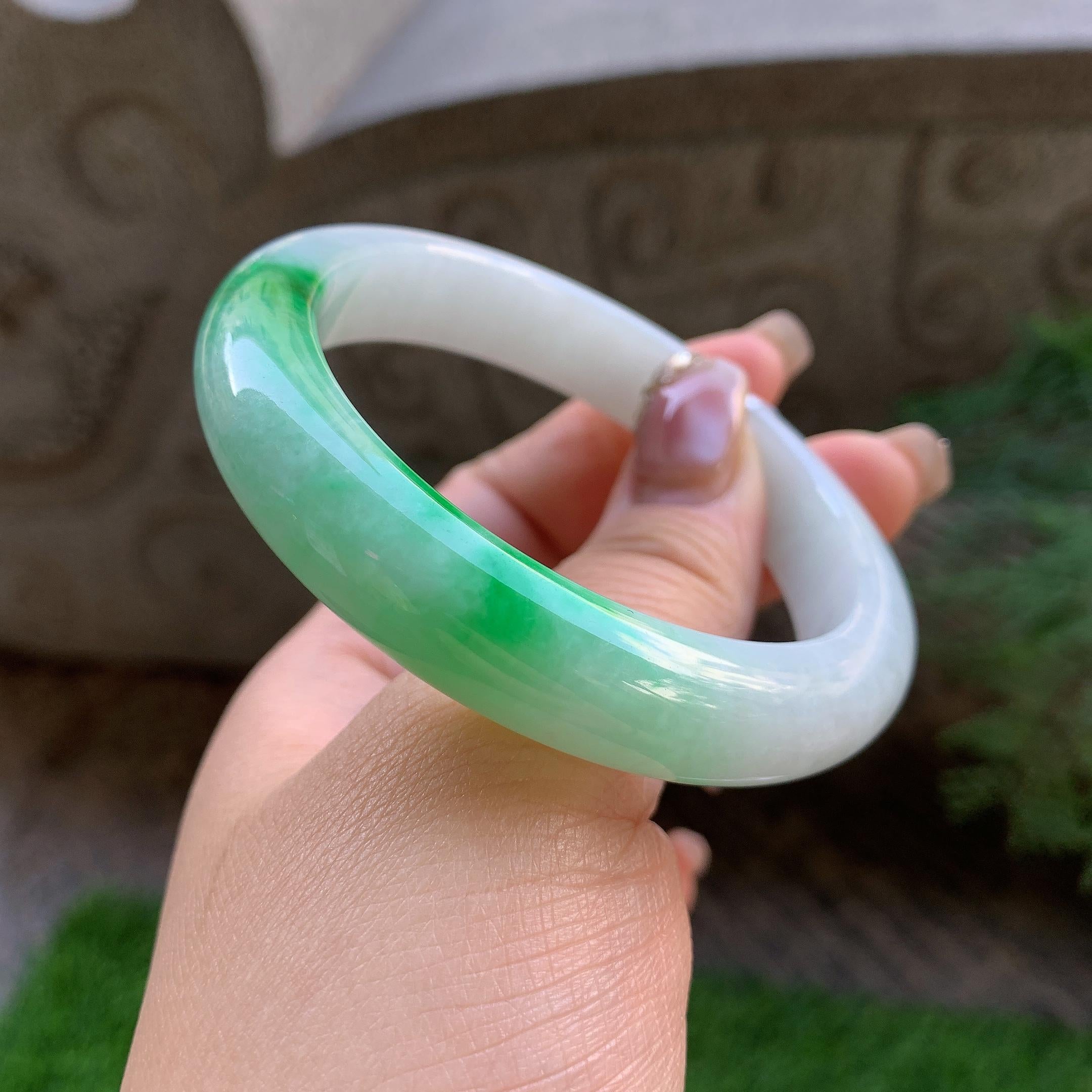 细糯种白底青平安镯（56mm）（yc293323）
