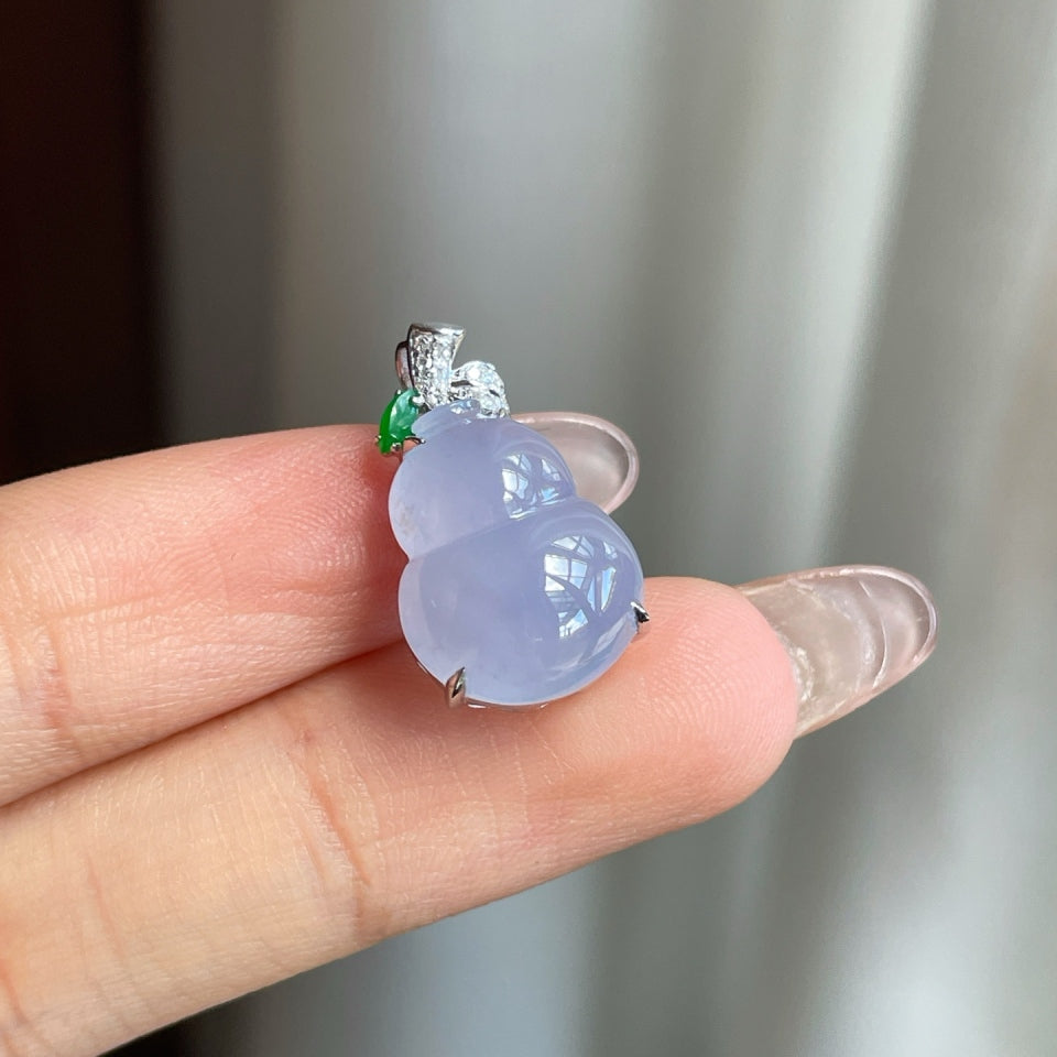 18k金钻镶冰种紫罗兰翡翠葫芦挂件（yc174958）