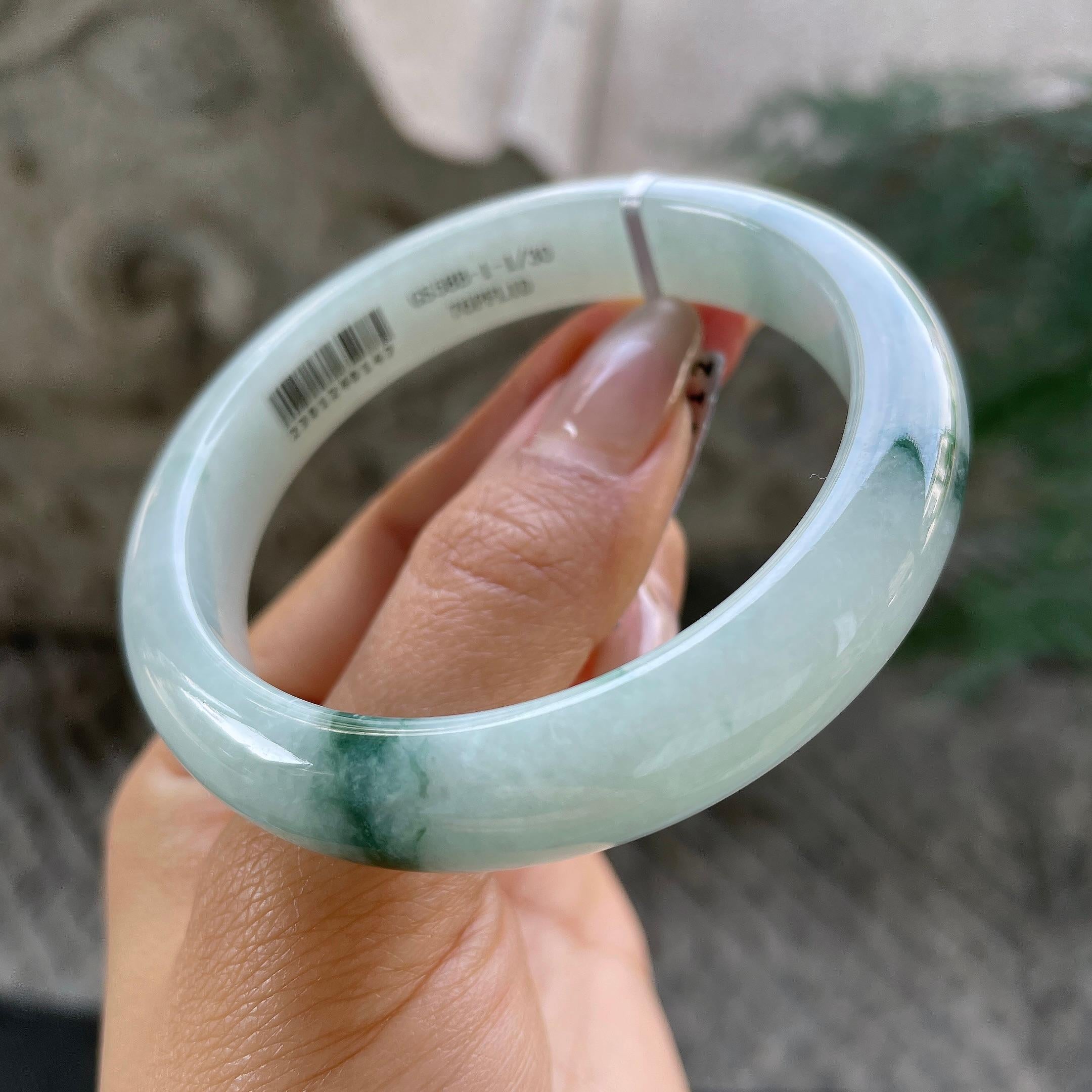 细糯种飘花正圈平安镯57.2圈    天然缅甸A货翡翠（yc351368）