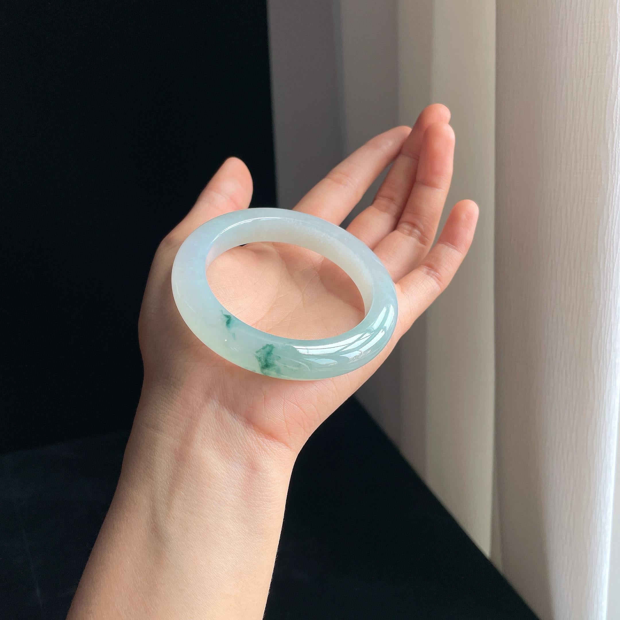 冰种飘花翡翠平安镯（57mm)（yc345505）