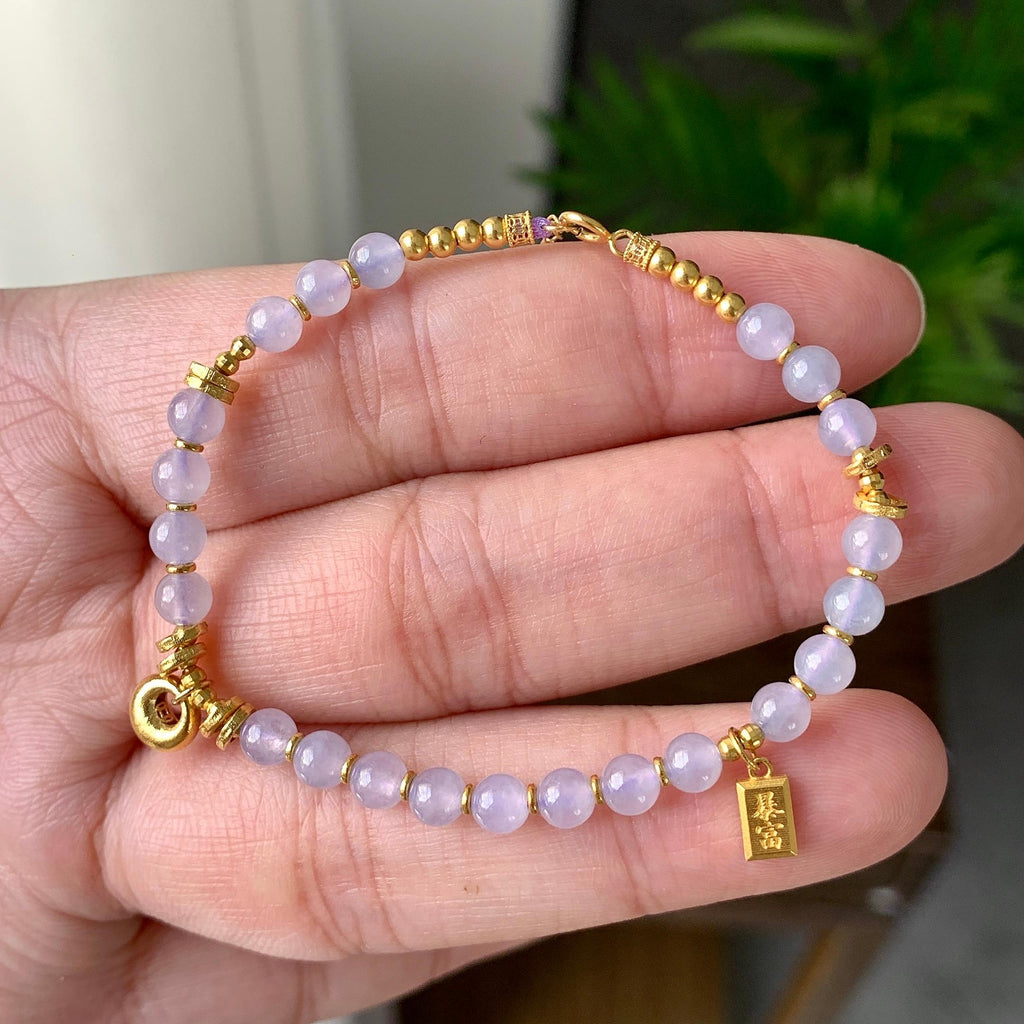 18K金镶糯冰种淡紫罗兰小米珠手链（yc232460）