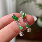 18k金钻镶糯冰种满绿随型耳钉   天然缅甸A货翡翠（yc319045）