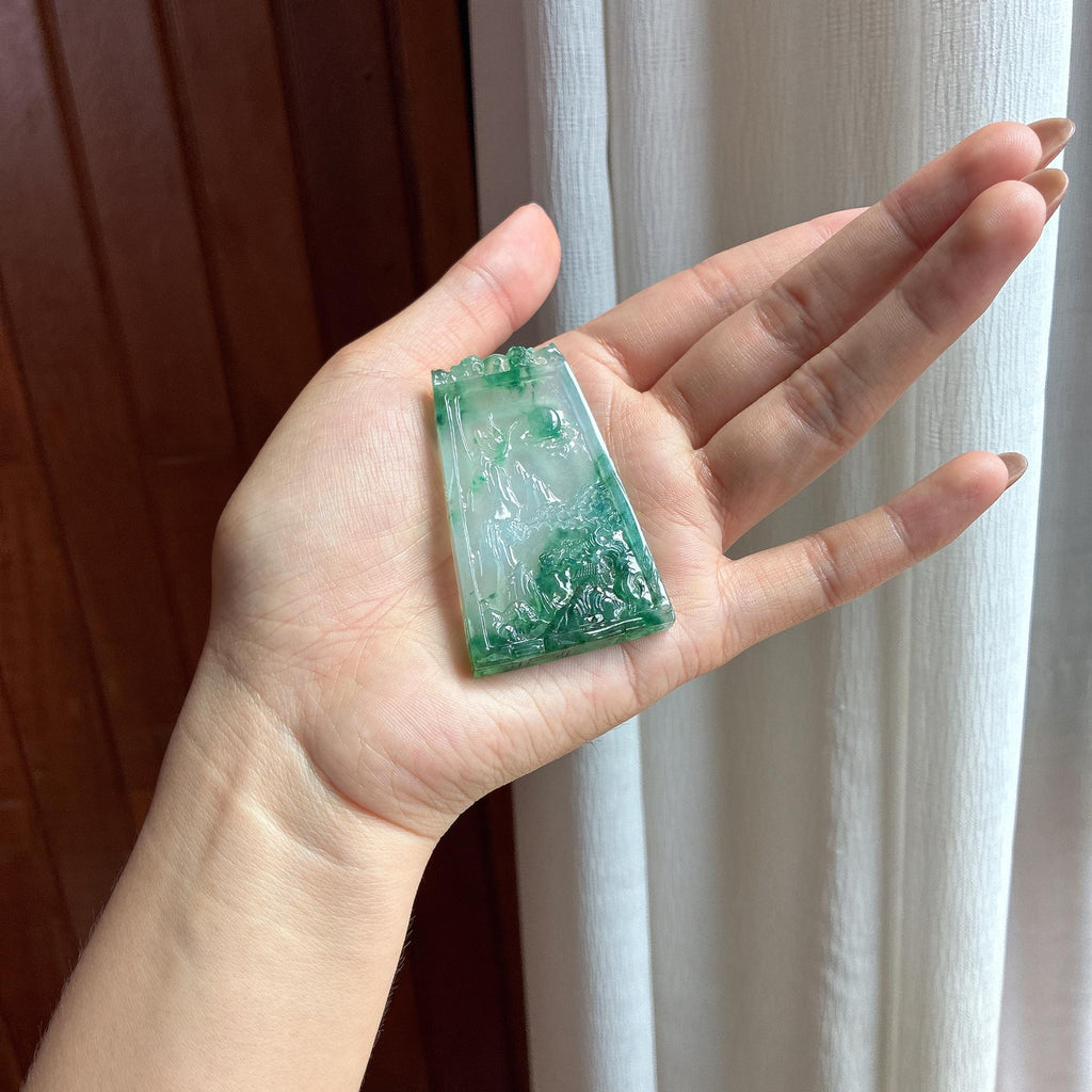 冰种飘花山水牌 天然缅甸A货翡翠（yc453188）