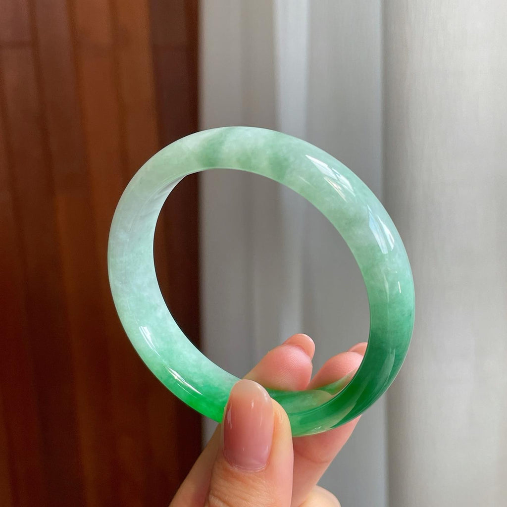 糯冰带色翡翠平安镯（53.8mm)（yc342188）