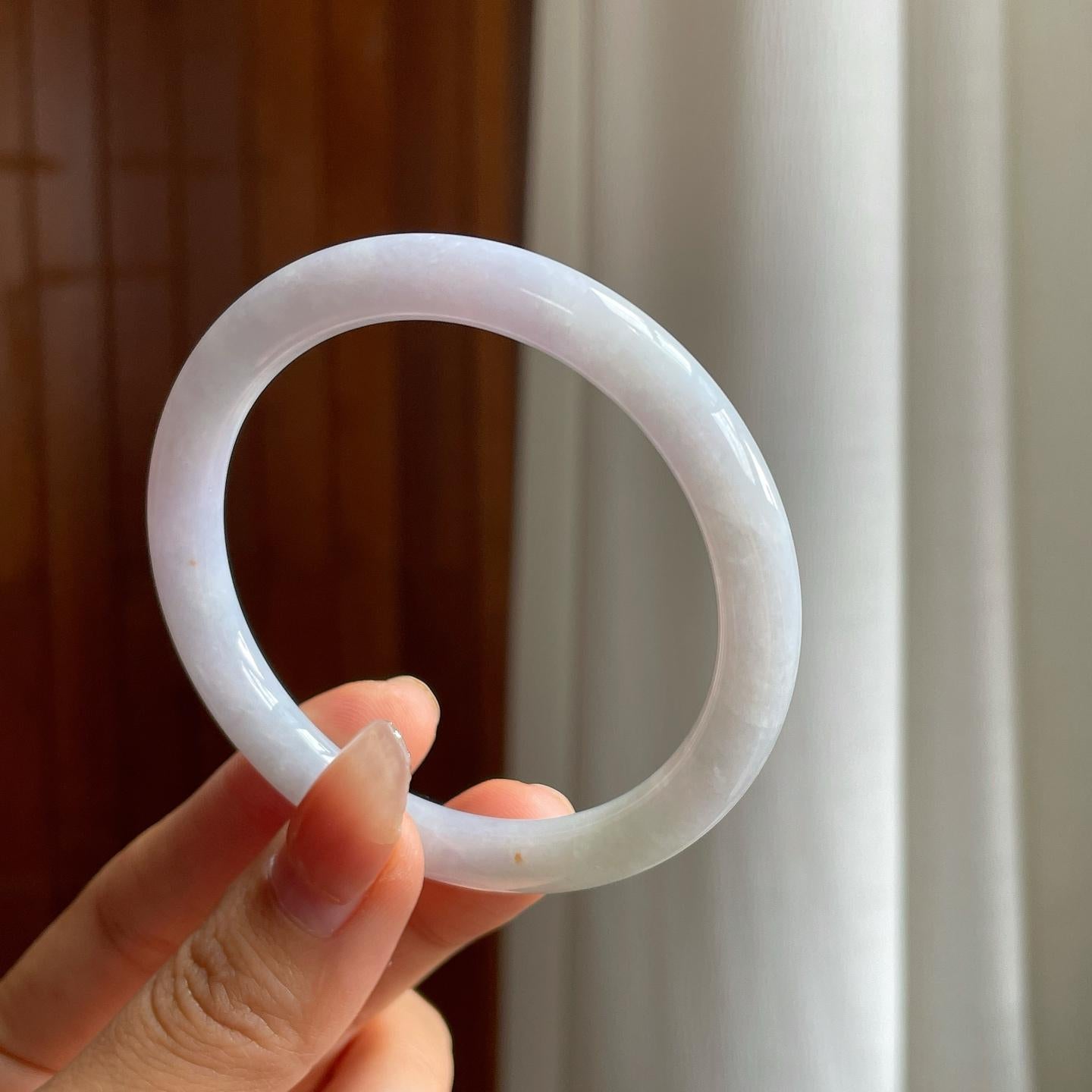 糯冰淡春翡翠圆条手镯（55mm）（yc333143）