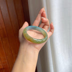 糯冰黄翡特色翡翠平安镯（54.7mm）（yc240480）