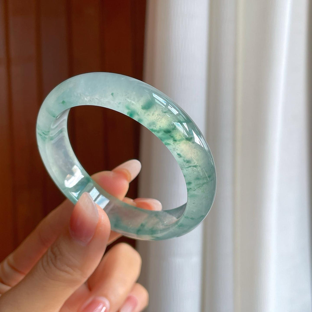 冰玻种飘花翡翠平安镯（52mm）（yc312317）