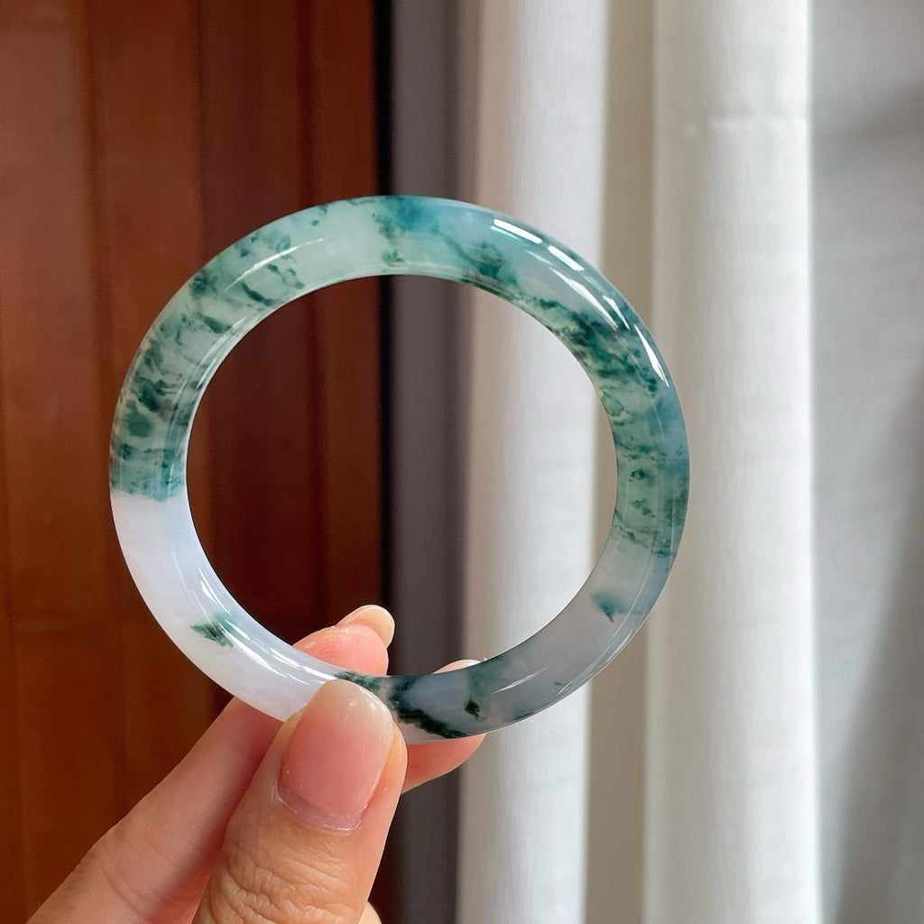 糯冰水墨花翡翠圆条手镯（53.5mm）（yc414712）