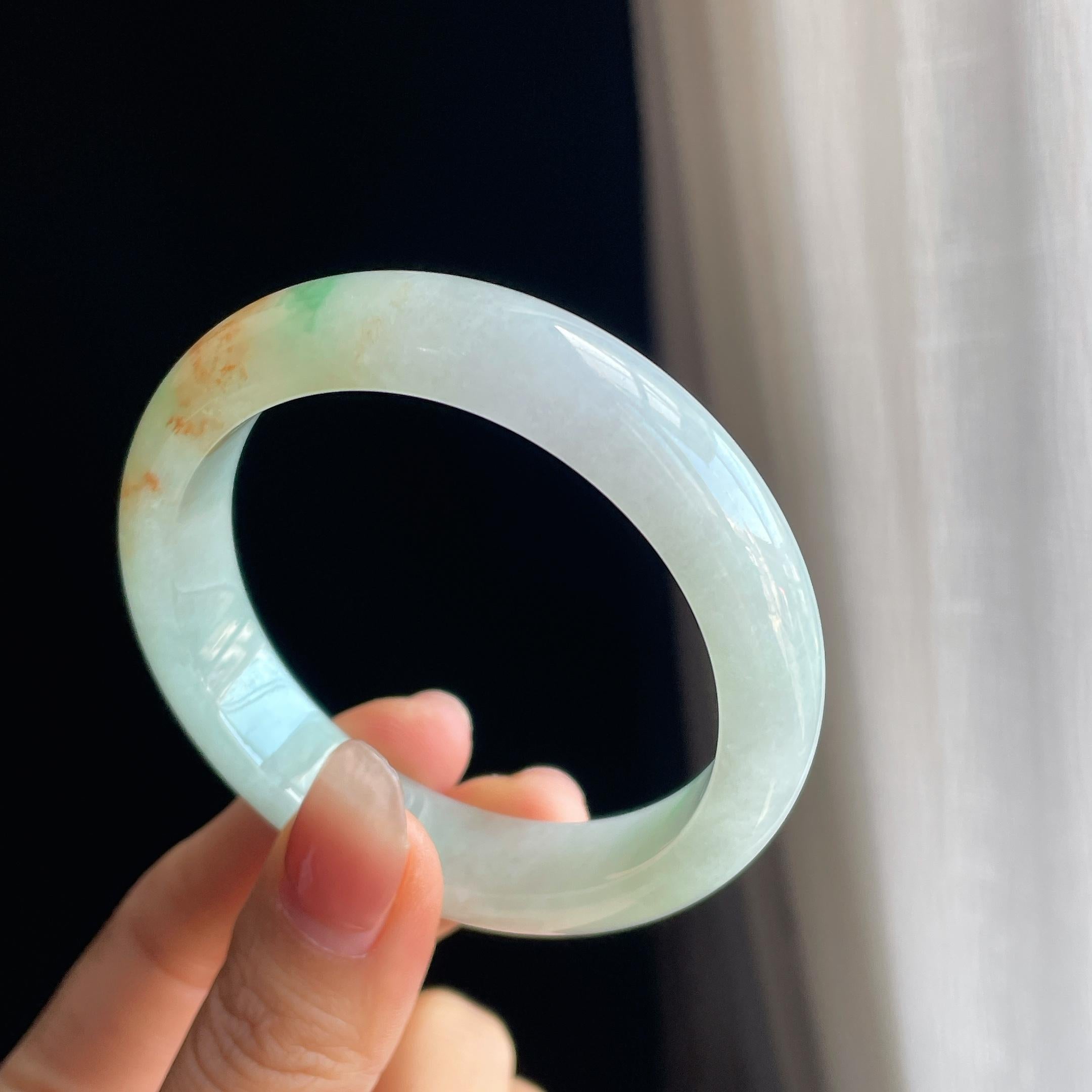 糯冰黄加绿翡翠平安镯（54mm)（yc323763）