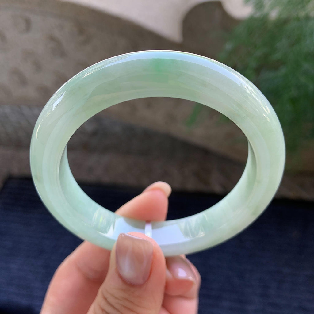 细糯种飘绿花正圈平安镯  55.3圈口 天然缅甸A货翡翠（yc400175）