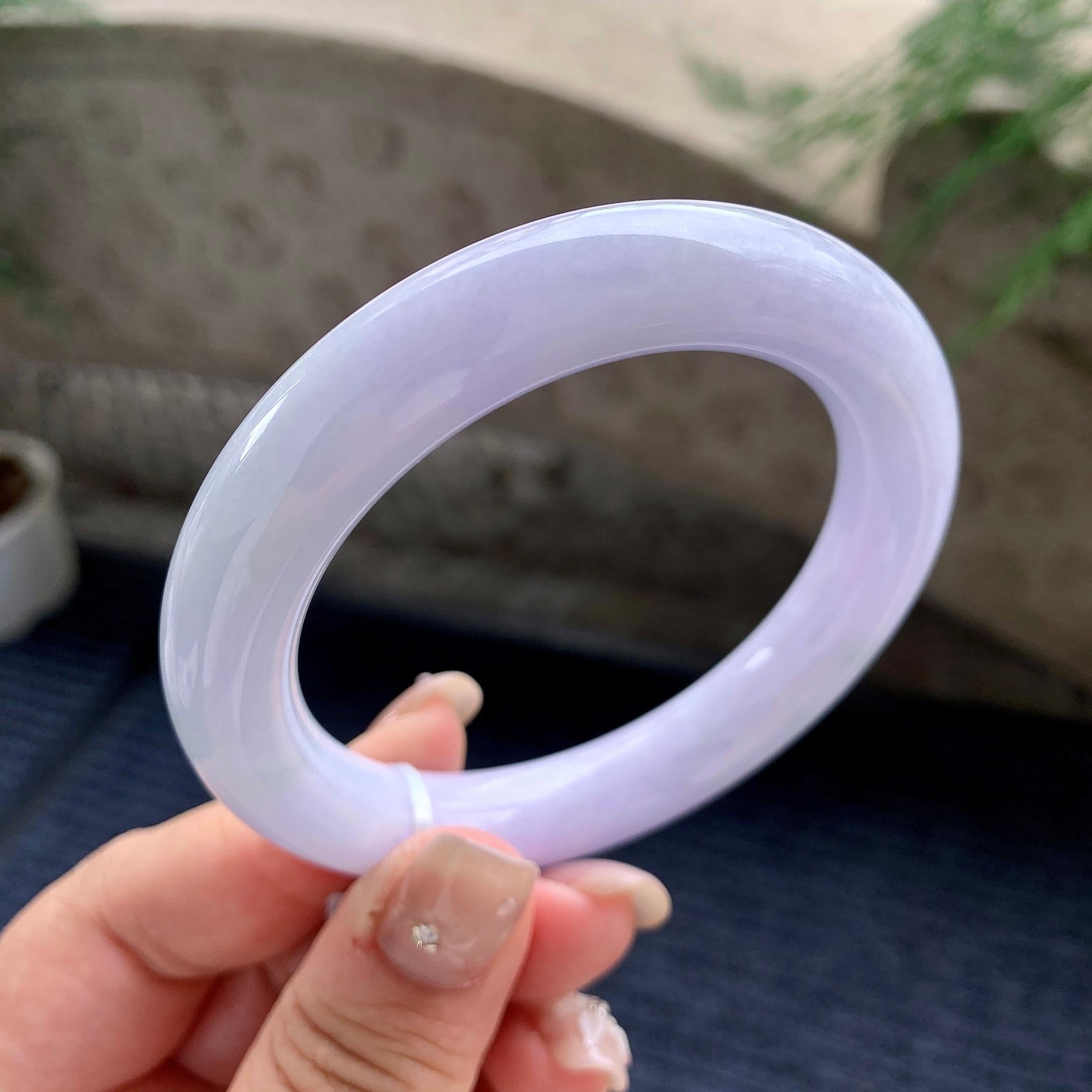 细糯种淡紫罗兰圆条手镯 56圈口 天然缅甸A货翡翠（yc464047）