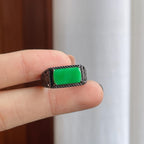 S925银镶糯种满绿翡翠马鞍戒指（yc284013）